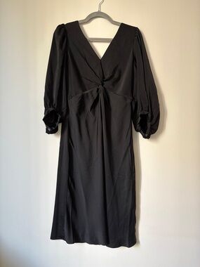 Banana Republic Black Twist-Front Puff-Sleeve Midi Dress